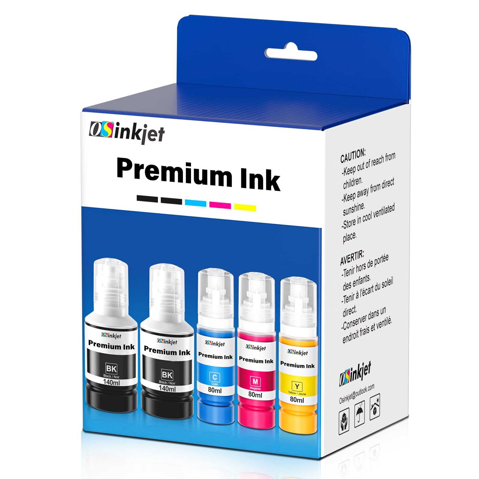 Osinkjet Ink Refill Bottles Combo Pack Compatible for T502 AE, 140ml Bk C M Y