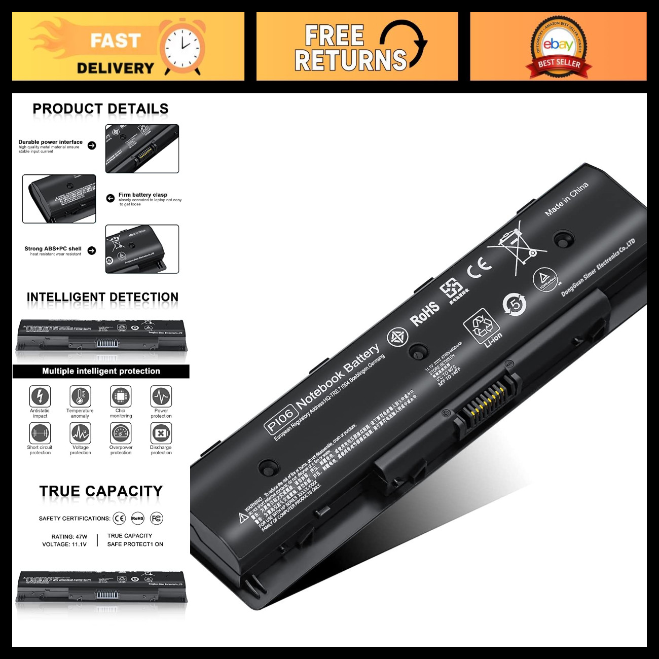 High-Capacity Notebook Battery for HP Envy, Pavilion 14 15 17 Series Laptops