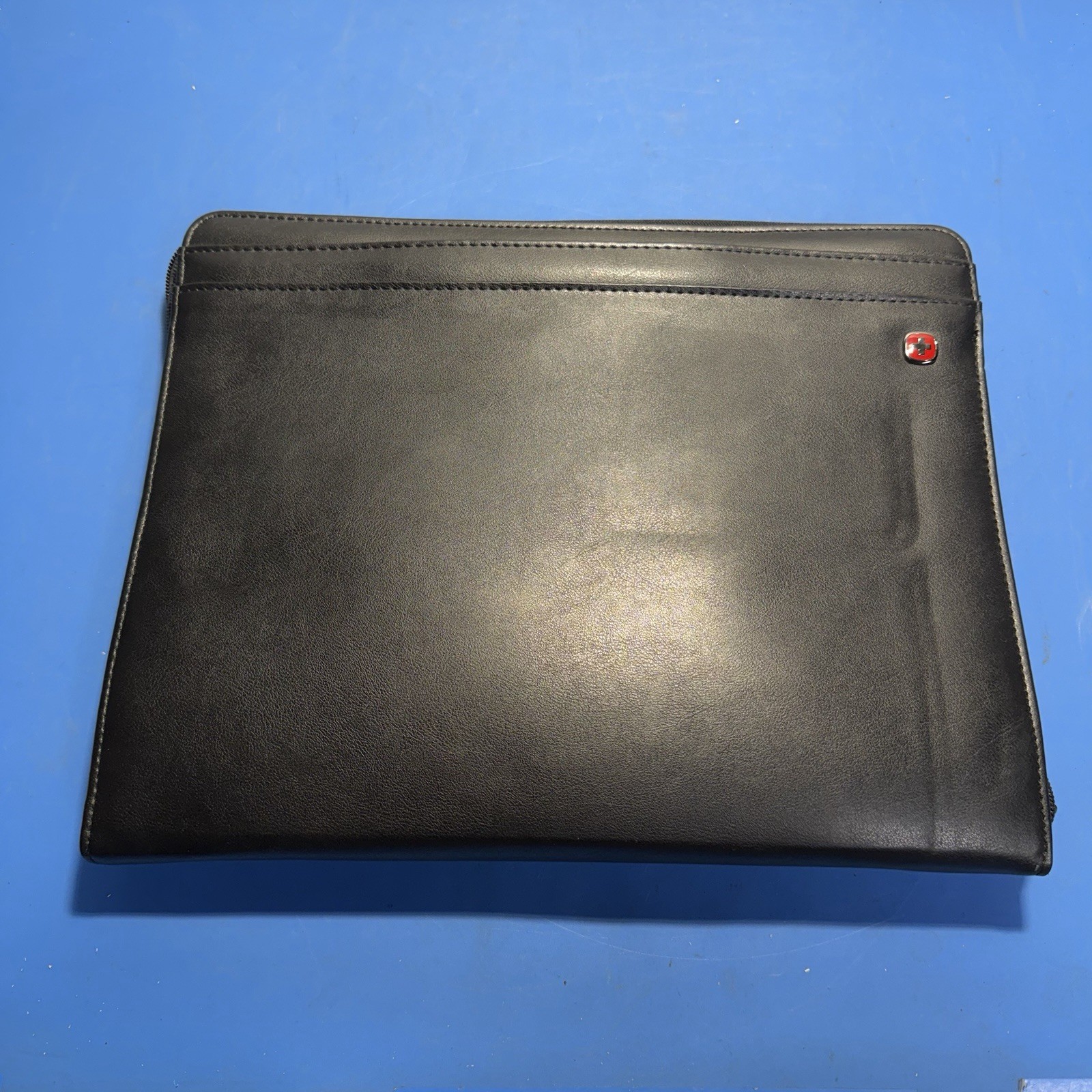 Wenger Swiss Gear Black Leather Padfolio Organizer Binder w/ Handle Zip Case