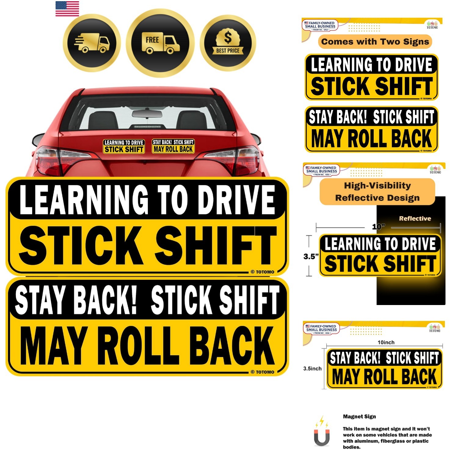 Learning to Drive Stick Shift Stay Back May Roll Back Car Magnet - Reflective...