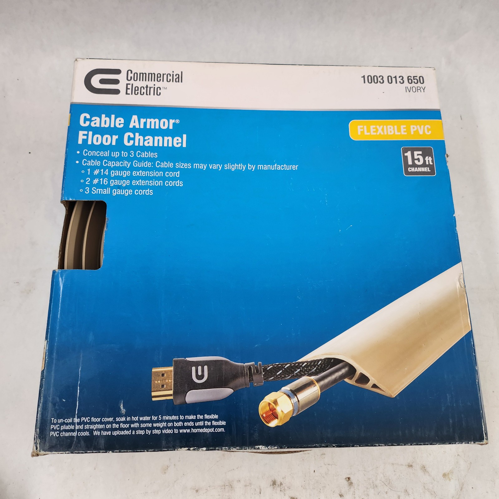 Commercial Electric A91-15V 15 ft. Channel PVC Floor Cord Protector in Ivory. 6A