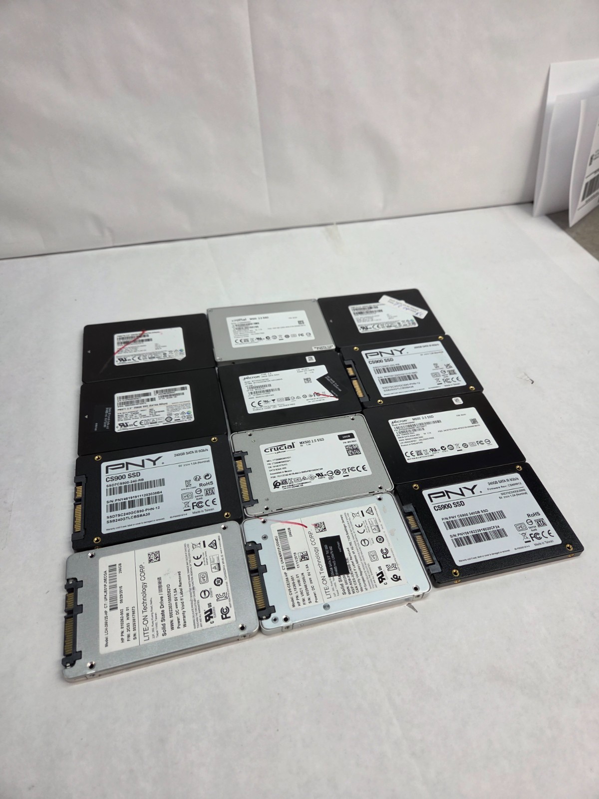Lot of 12 Mixed 240GB 250GB 256GB 2.5" SATA SSD Samsung Crucial PNY Micron