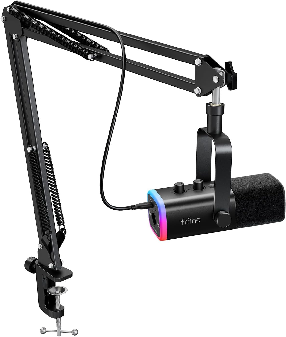 FIFINE AM8T RGB Gaming Microphone + Boom Arm Stand - USB/XLR - Black - In Box VG