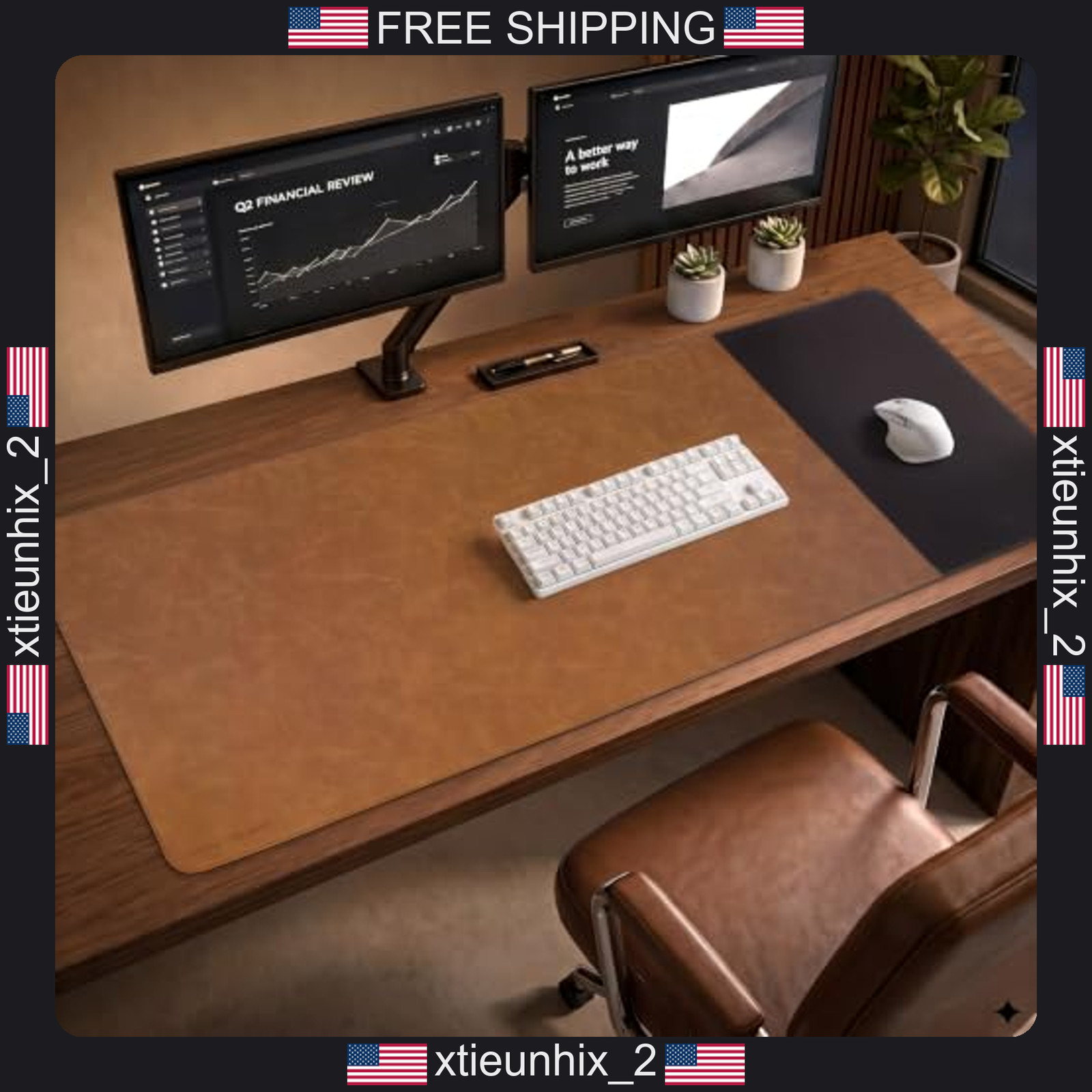 Desk Mat 48x19.7 inches Cork Base Leather & Cloth Hybrid Surface