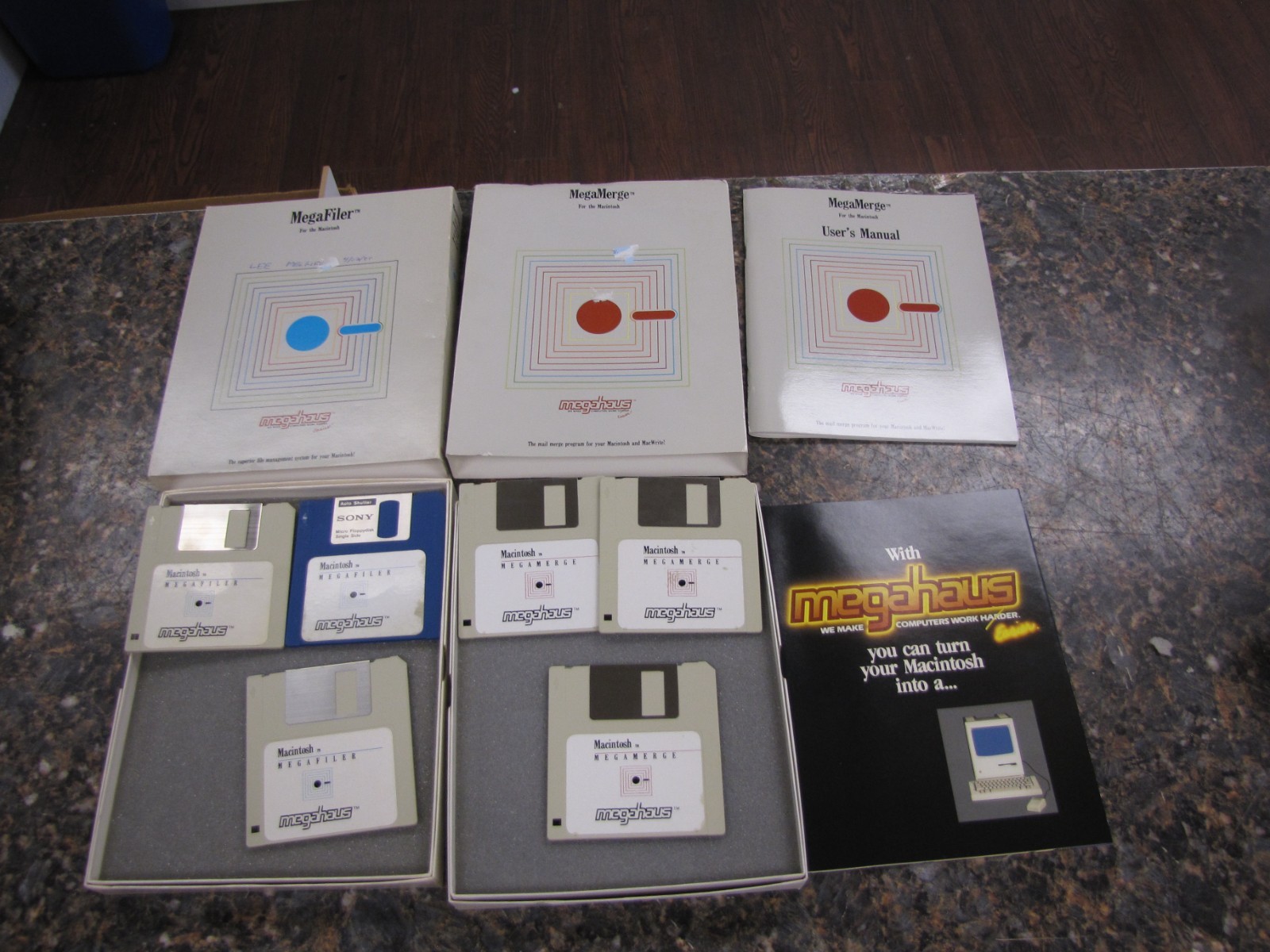 VINTAGE HTF Megahaus : MegaFiler & MegaMerge for the Macintosh 3.5" Disks -HS28