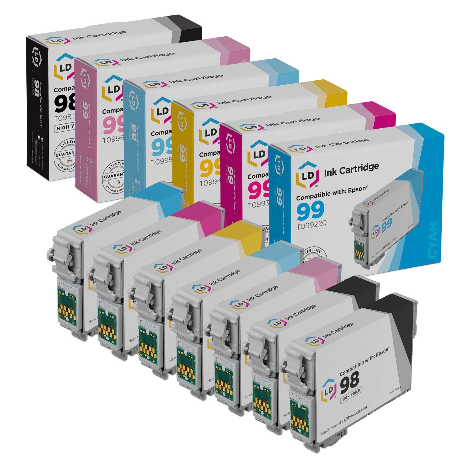 Replacement Ink for Epson 98 & 99 HY (7 Set - Blk, C, M, Y, Lt C, Lt M)