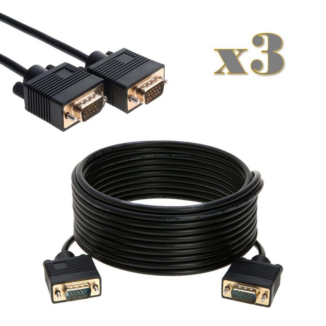 3-Pack- 30ft SVGA/VGA Male/Male Cable for PC Monitor Projector CCTV Display Cord