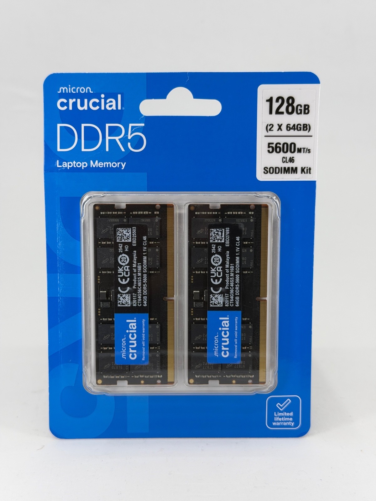 Crucial 128GB (2x64GB) DDR5 5600MHz SODIMM Laptop RAM Kit (CT2K64G56C46S5) - New