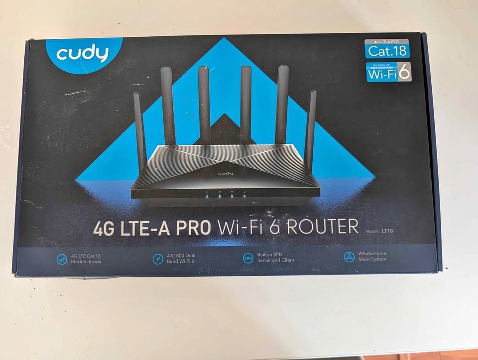 Cudy LT18 Black 4G LTE-A PRO Built In VPN AX1800 Dual Band WiFi 6 Router
