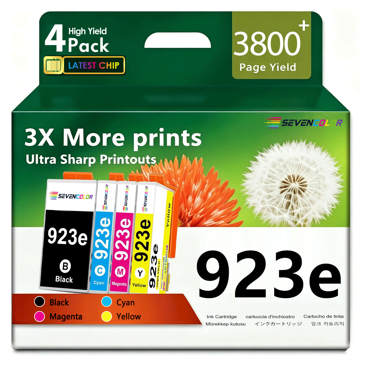 923e High-Yield Ink Cartridges(4Pack, BK/C/M/Y) | Compatible for HP 923XL