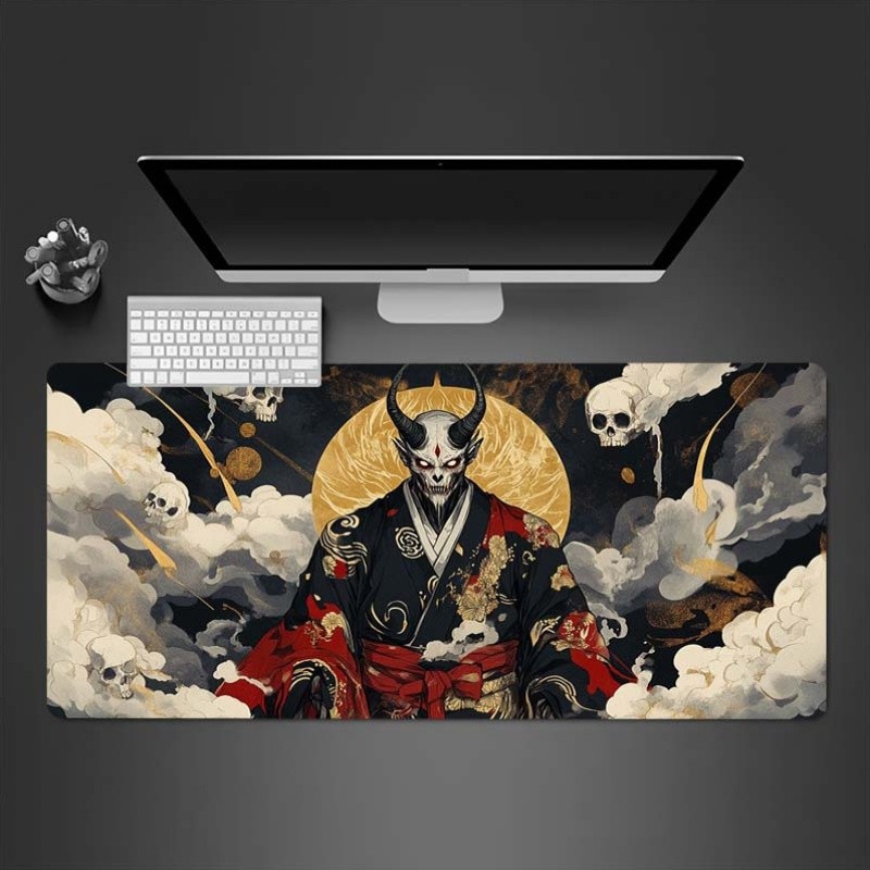 Japanese Oni Character Design Gaming Mouse Pad - Large Rectangular Desk Mat wi
