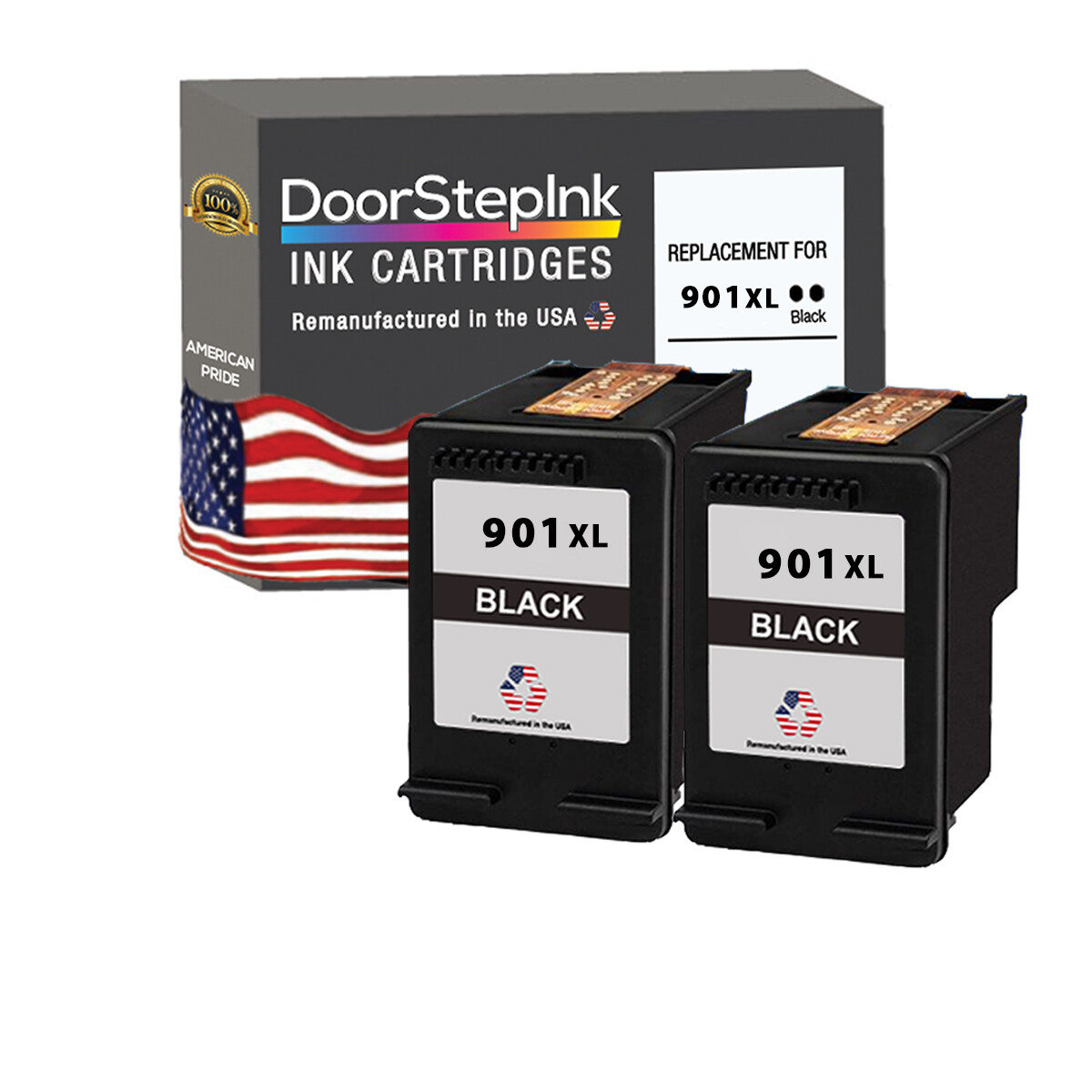 DoorStepInk Compatible Ink Cartridges for HP 901XL Black 2 PK-USA