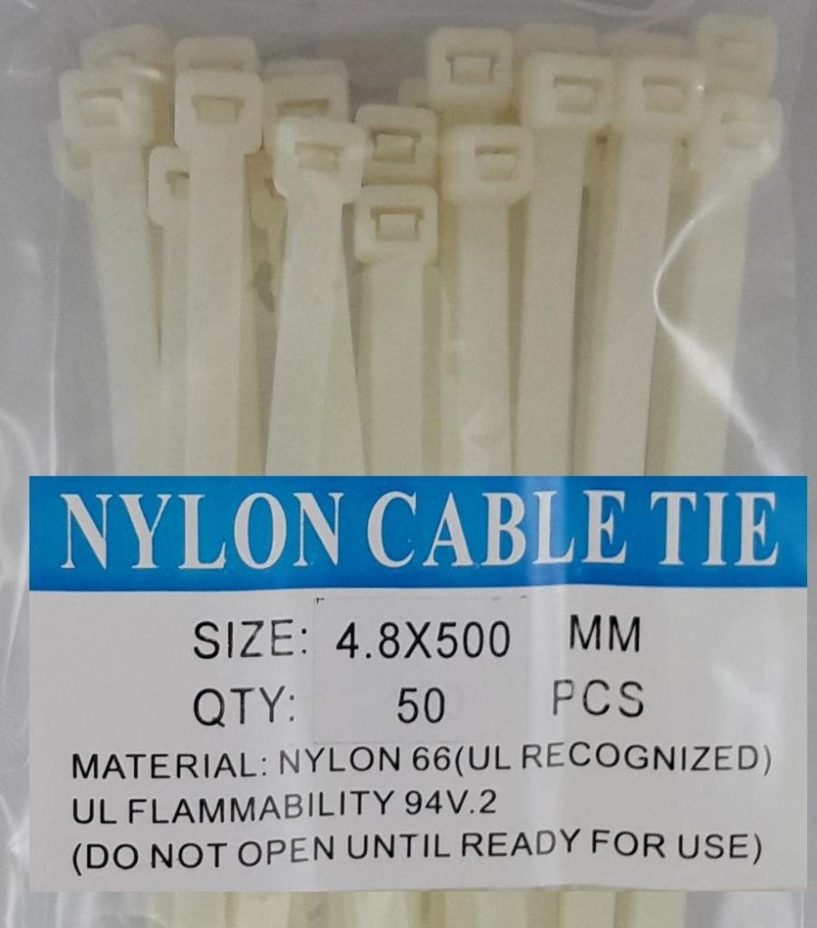 20” White Nylon Cable Tie Zip Heavy Duty Plastic Wire - Pack of 50pcs