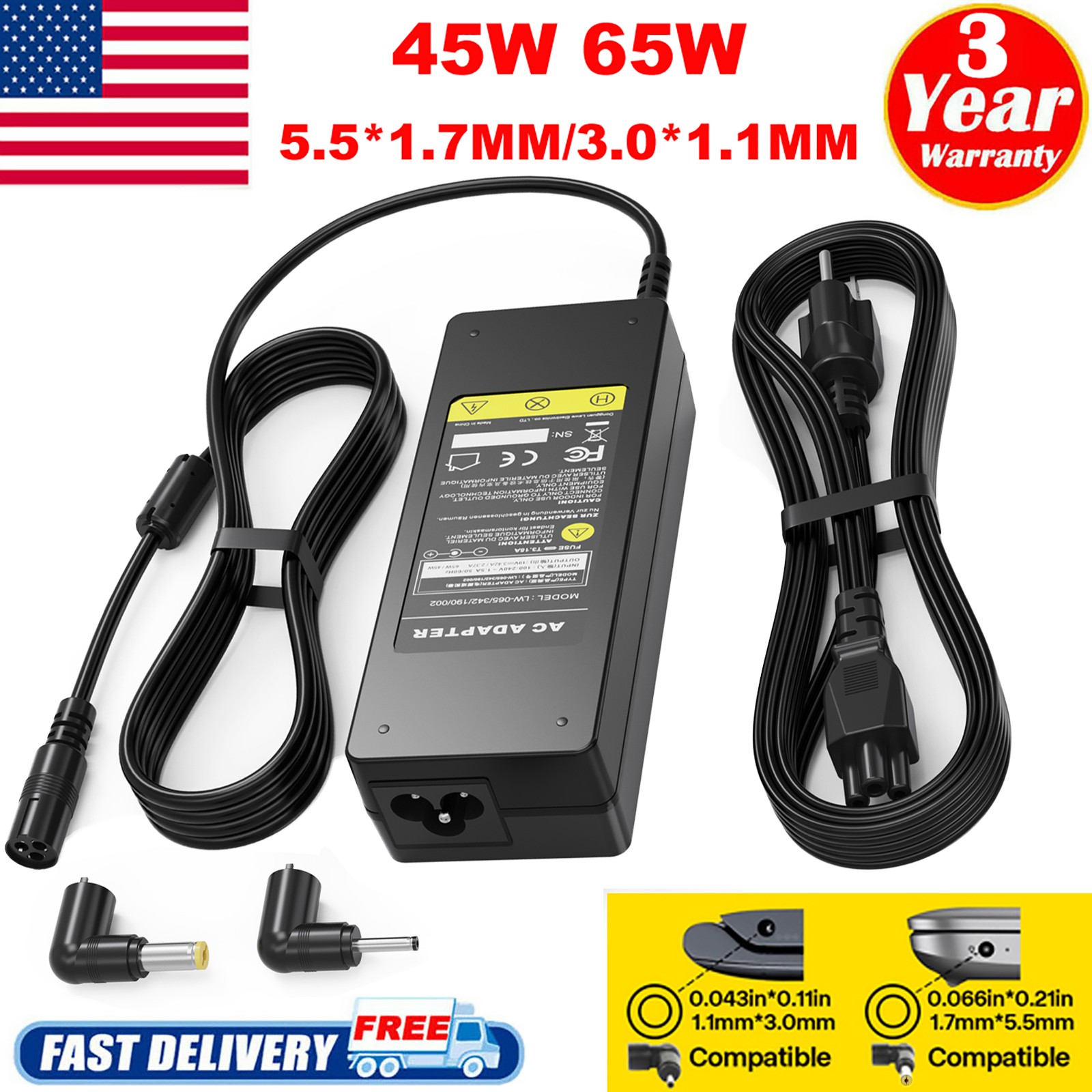 19V 45W 65W Laptop Replacement Power Adapter Charger For Acer Aspire 3.0*1.1mm