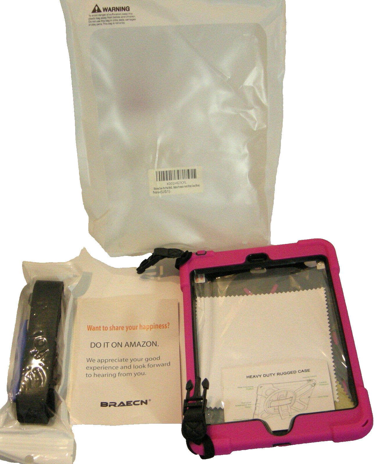 BRAECN iPad Mini 3 Case " ROSE" Silicone Retina Protector W/Strap NEW W/Extras