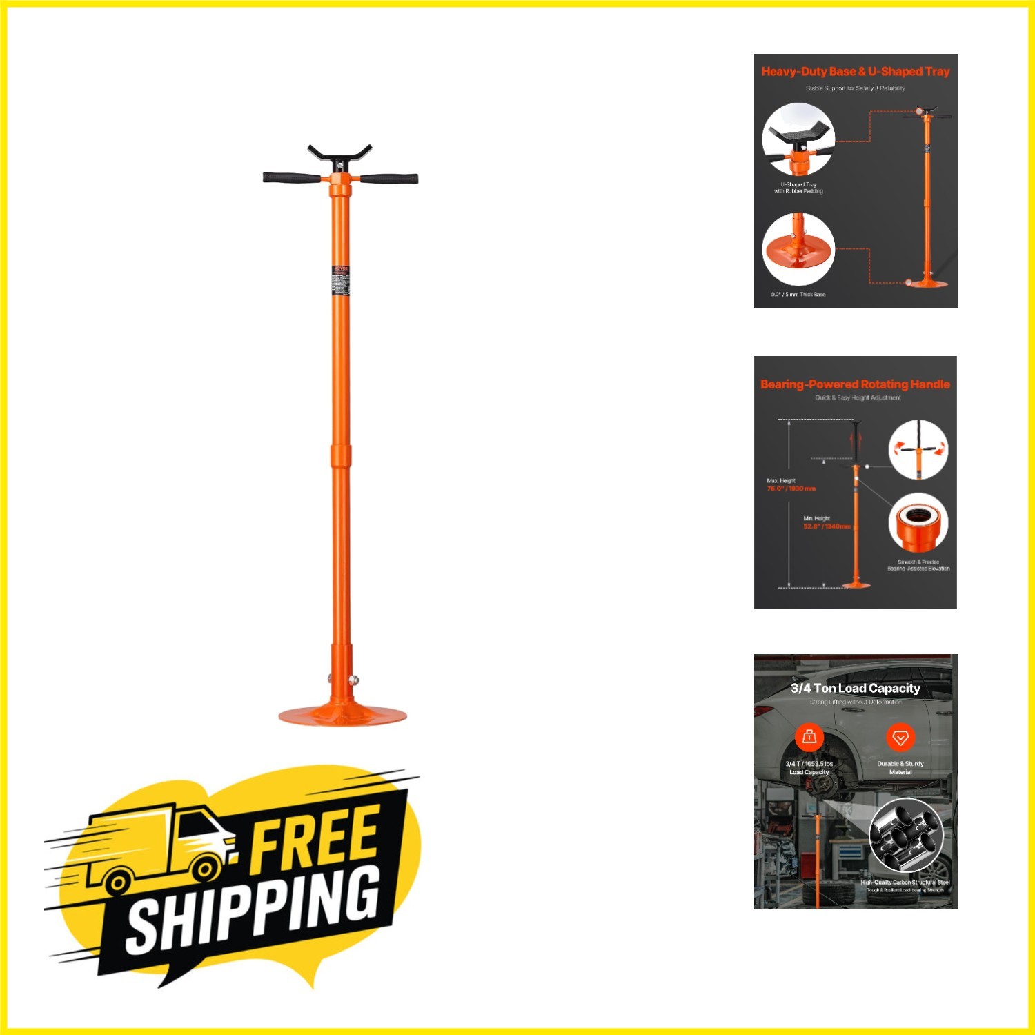 Adjustable Height Underhoist Jack Stand - 3/4 Ton Capacity for Vehicle Stability