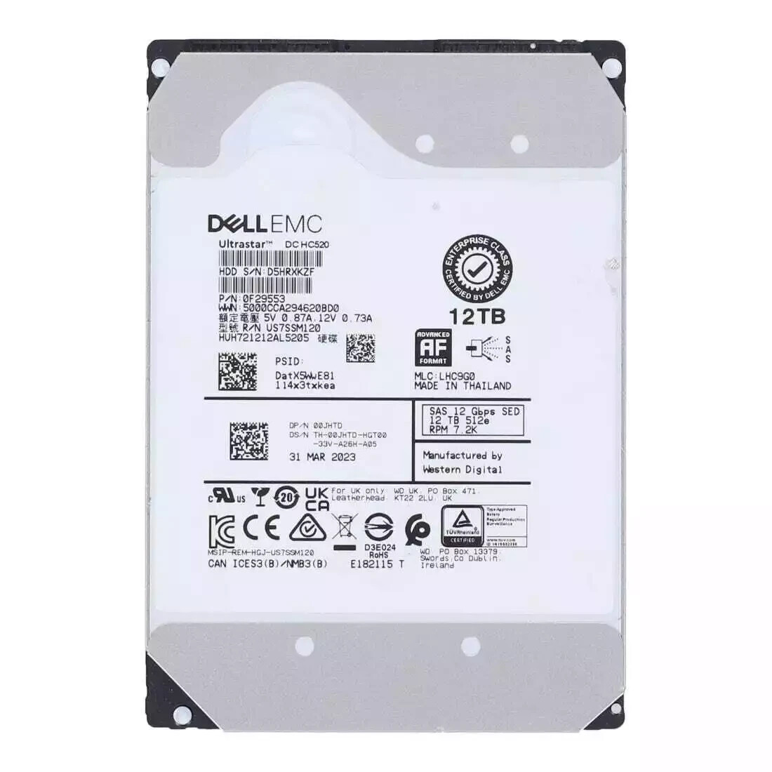 0JHTD DELL 12TB 72K 12GBPS 3.5'' SAS SED HARD DRIVE 00JHTD