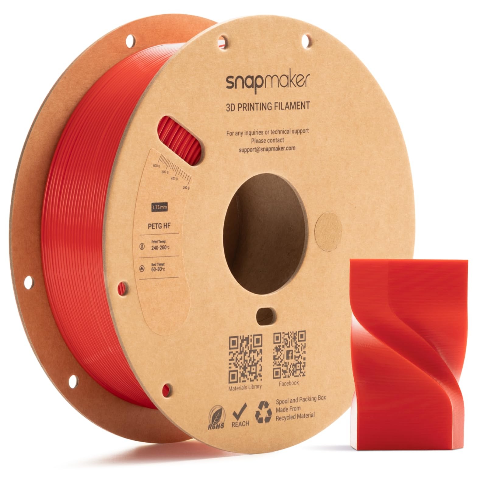 Snapmaker PETG HF 3D Printer Filament Red 1kg