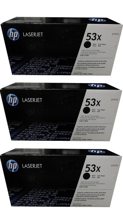 3 Genuine SEALED HP 53X Toner Cartridges Black Boxes Q7553X ** BOX DAMAGE **