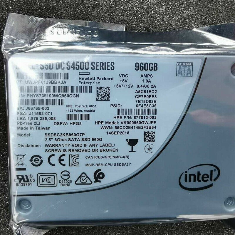 Intel 960GB S4500 DC Series HPE HP SSD 2.5”SATAIII SSDSC2KB960G7P SSD HPG1