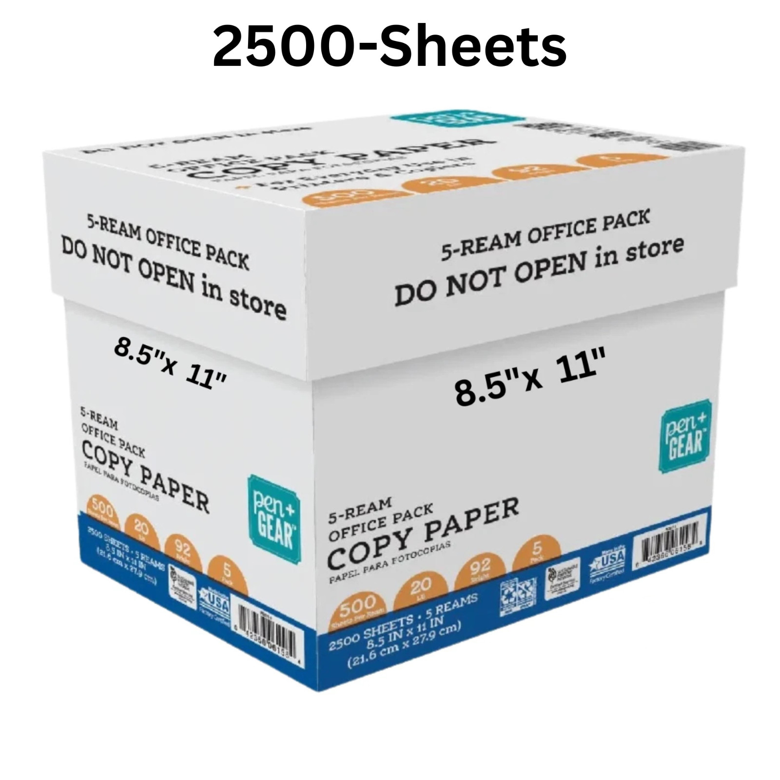Pen+Gear Copy Paper, 8.5" x 11", 92 Bright, 20 lb., 5 Reams (2,500 Sheets)