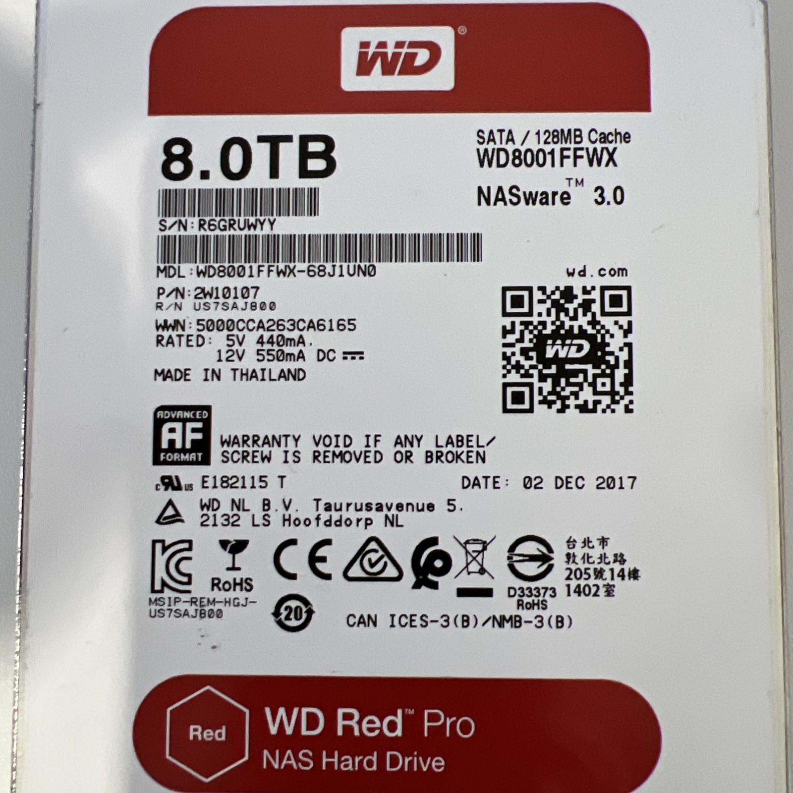 Western Digital WD Red Pro WD8001FFWX 8TB 3.5" SATA HDD 7200RPM 128MB NAS