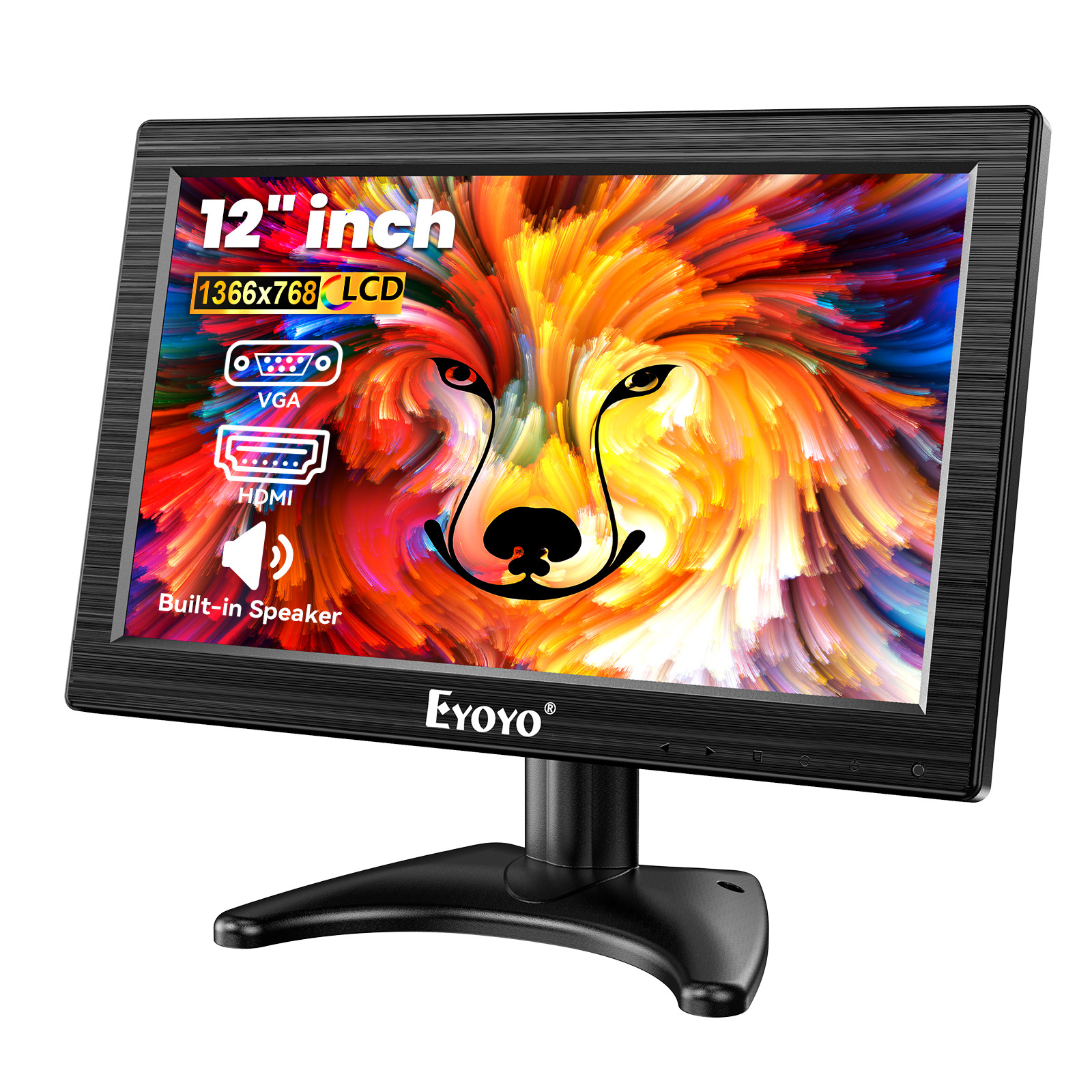 Eyoyo 12" Inch LCD Monitor AV HDMI BNC VGA 1366x768 Portable Remote Video Screen