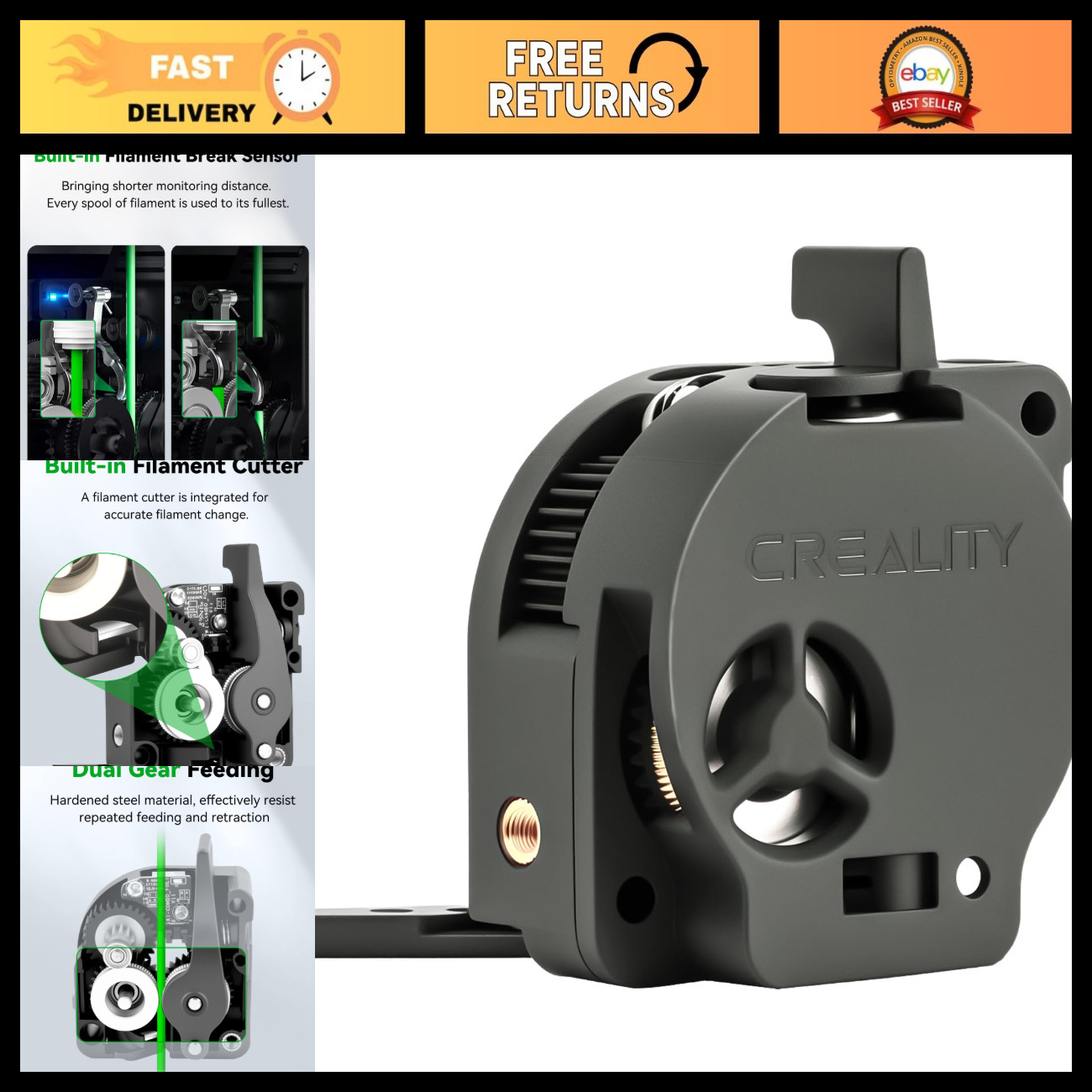 K1 Series Extruder Upgrade Kit with Filament Break Sensor & Dual Gears, 80N Forc