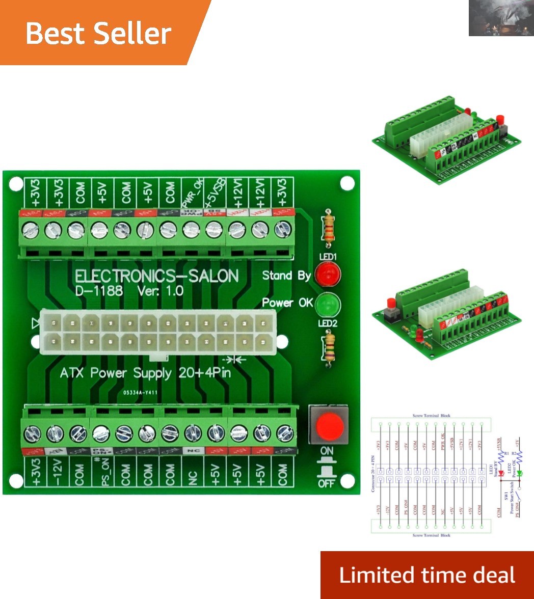 Versatile 24-Pin ATX DC Power Supply Breakout Board with User-Friendly Switch
