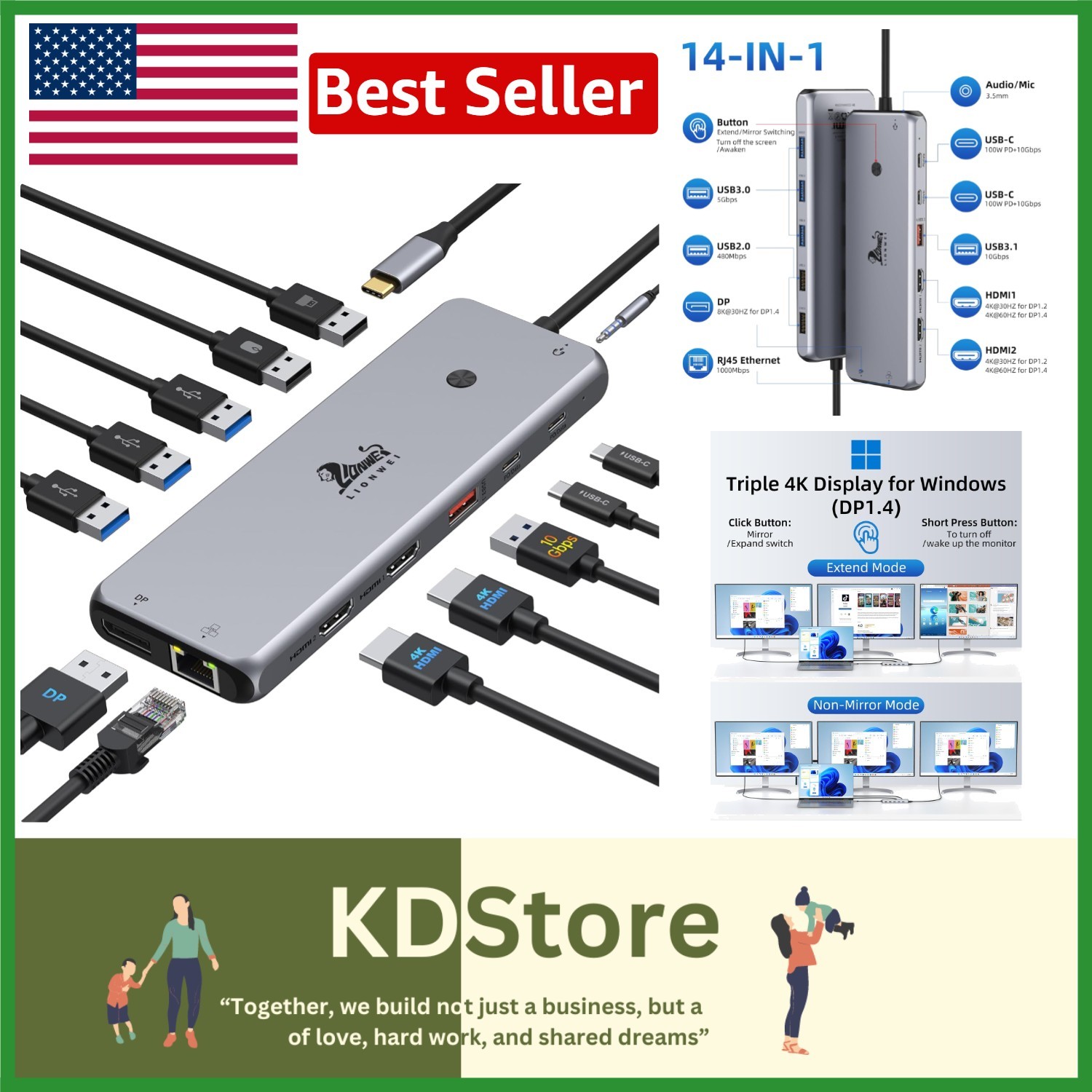 USB C Dock Hub - 13 Ports, Fast Data Transfer, Gigabit Ethernet & Light Weight