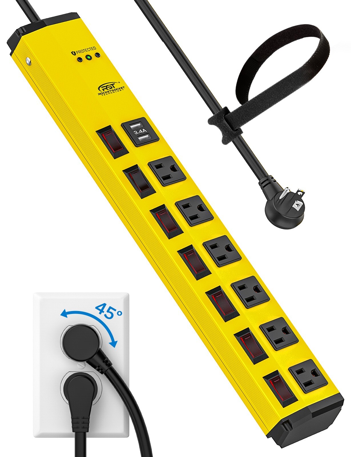 6 Outlet Heavy Duty Power Strip Surge Protector with 2 USB, 1500J 6Ft Cord