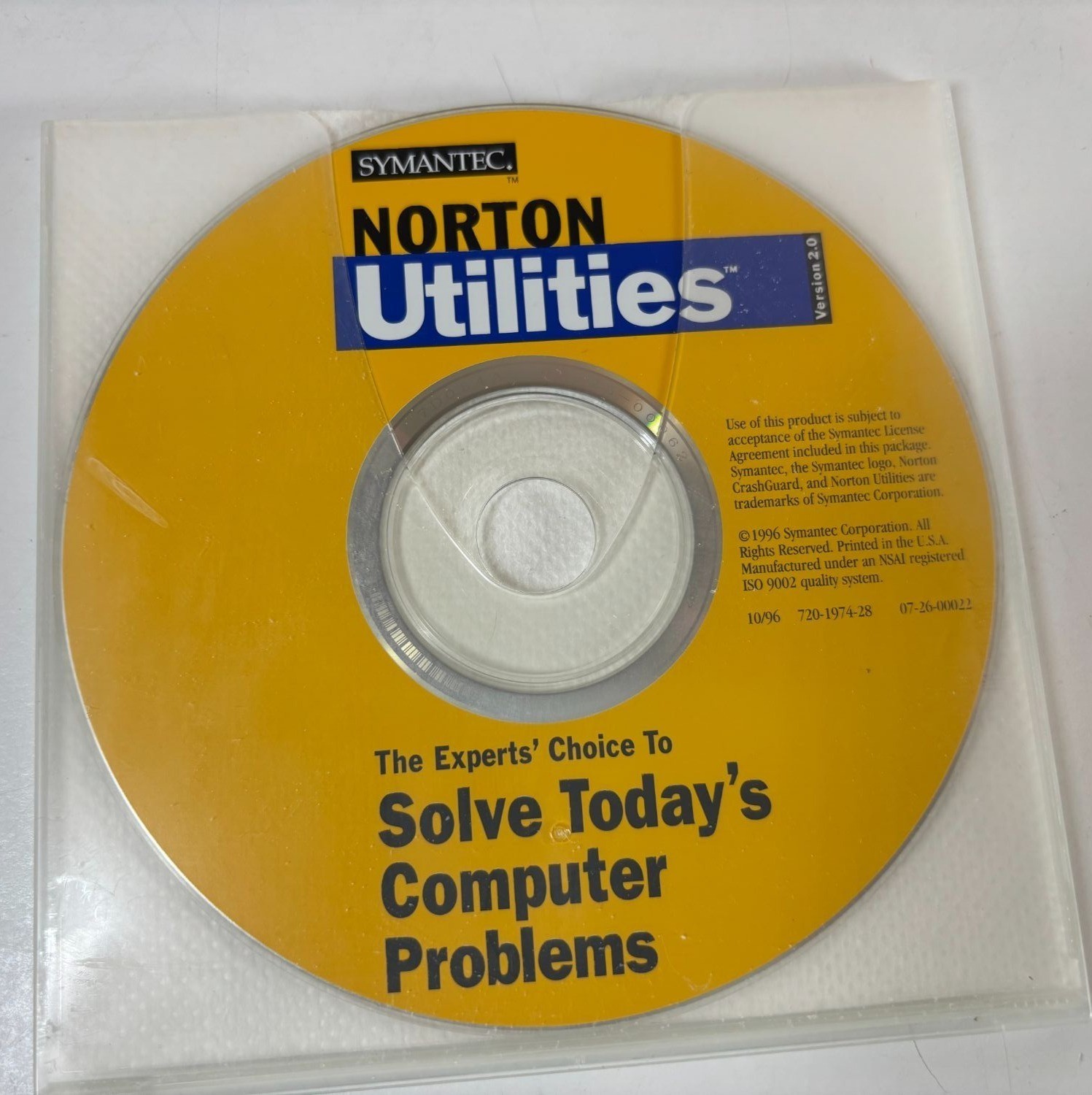 Symantec Norton Utilities CD Version 2.0 1996 Rare Vintage Software