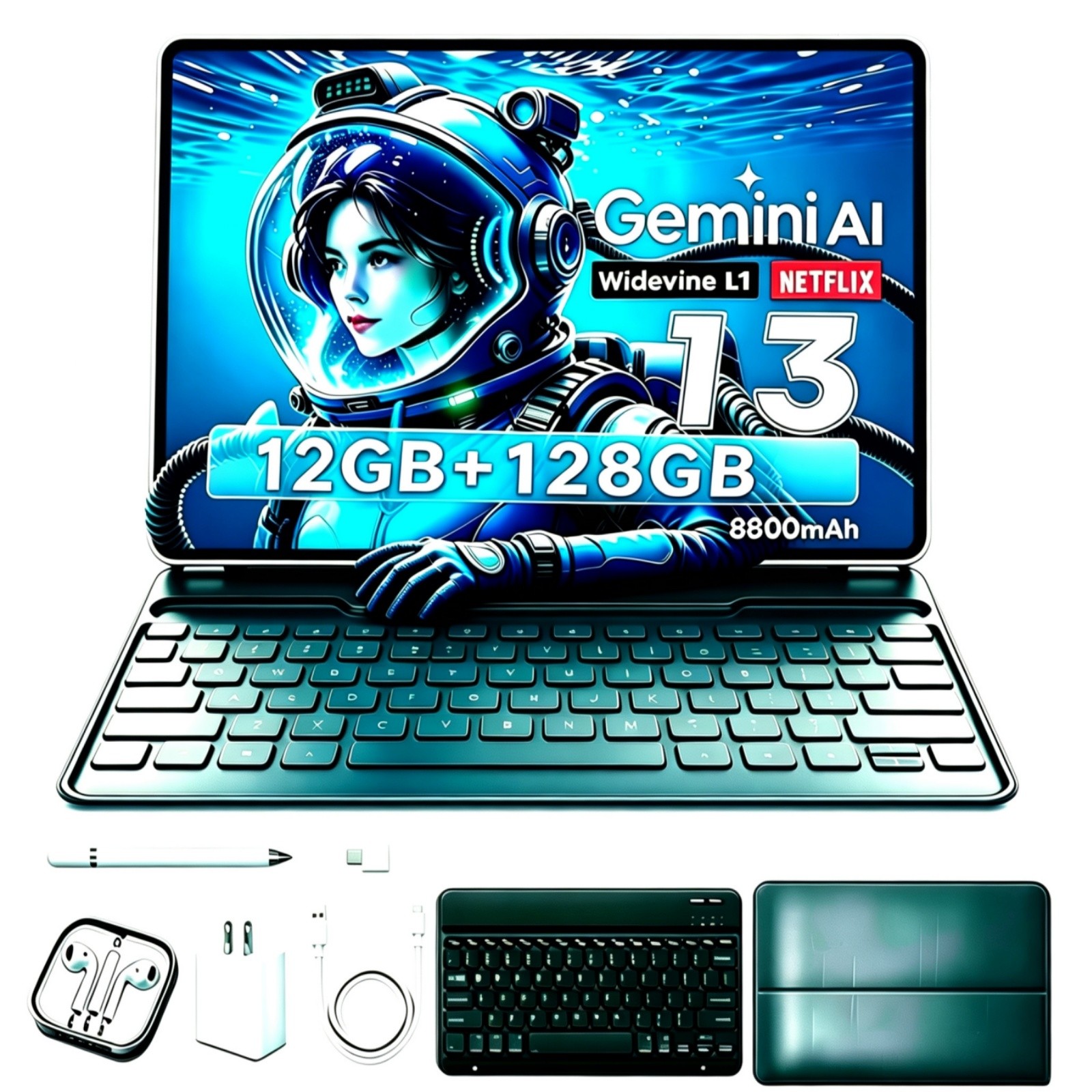 Android 13 10" Tablet 16GB RAM 128GB ROM 8800mAh Dual Camera for Entertainment