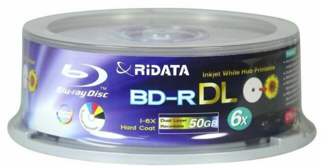 RIDATA 50GB BD-R DL Dual-Layer Blu-Ray Writable 6x Disc - 25 Pack
