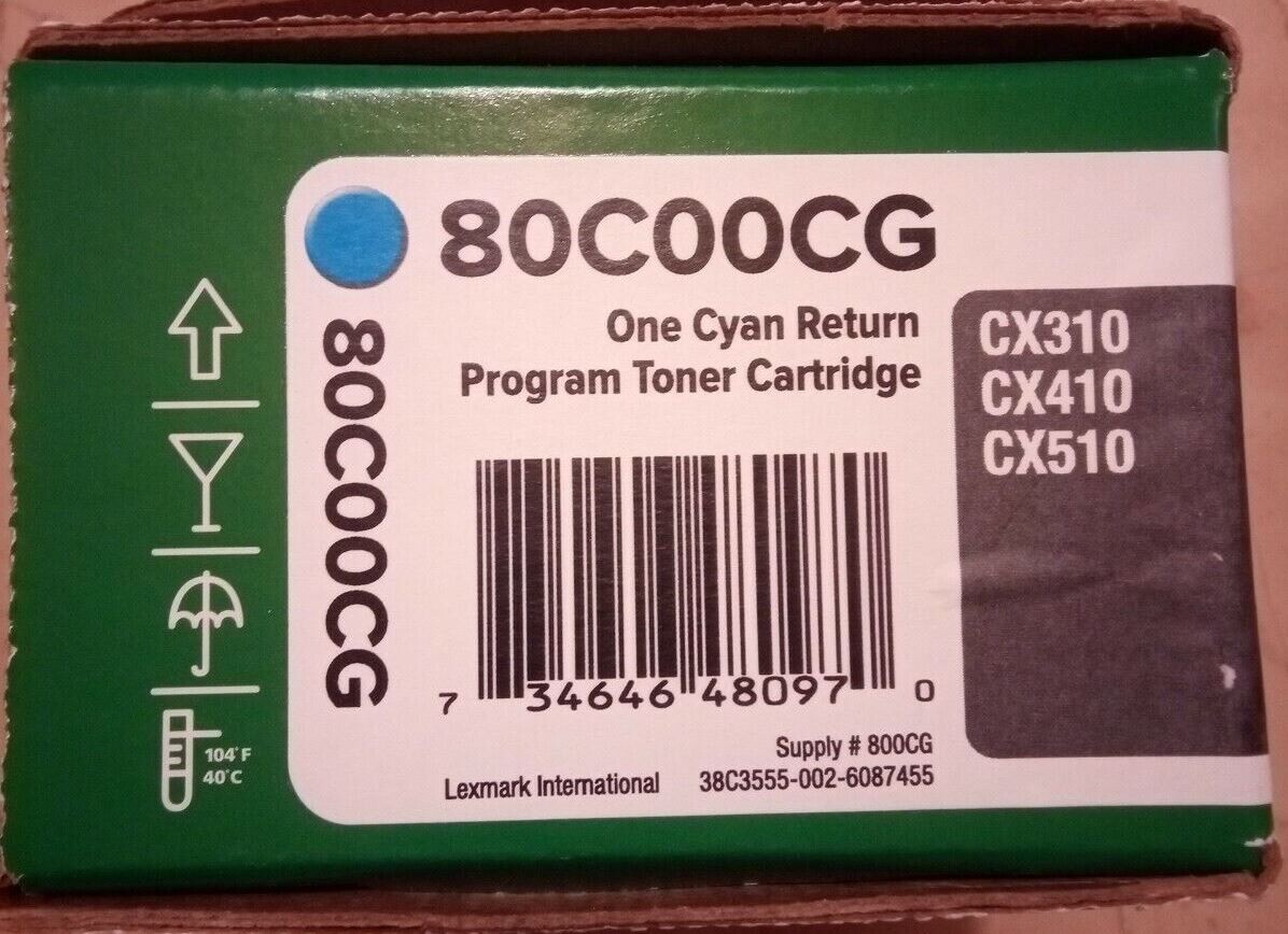 GENUINE SEALED LEXMARK 80C00CG CYAN TONER CX310 CX410 CX510 (800CG ) - DAMAGE
