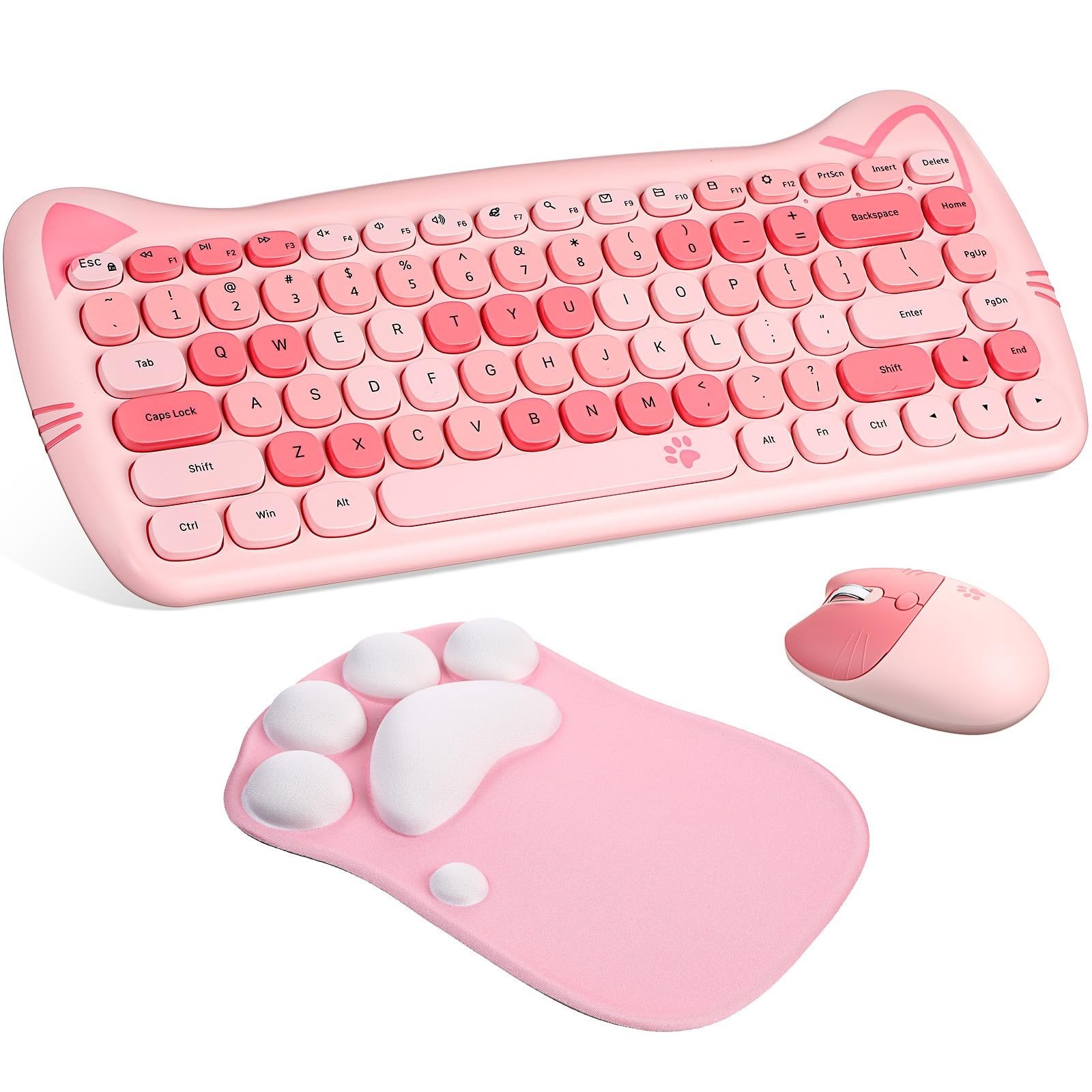 3 PCS Cute Cat Keyboard Mouse Combo USB Wireless Paw Pad 84 Keys 2.4 Ghz