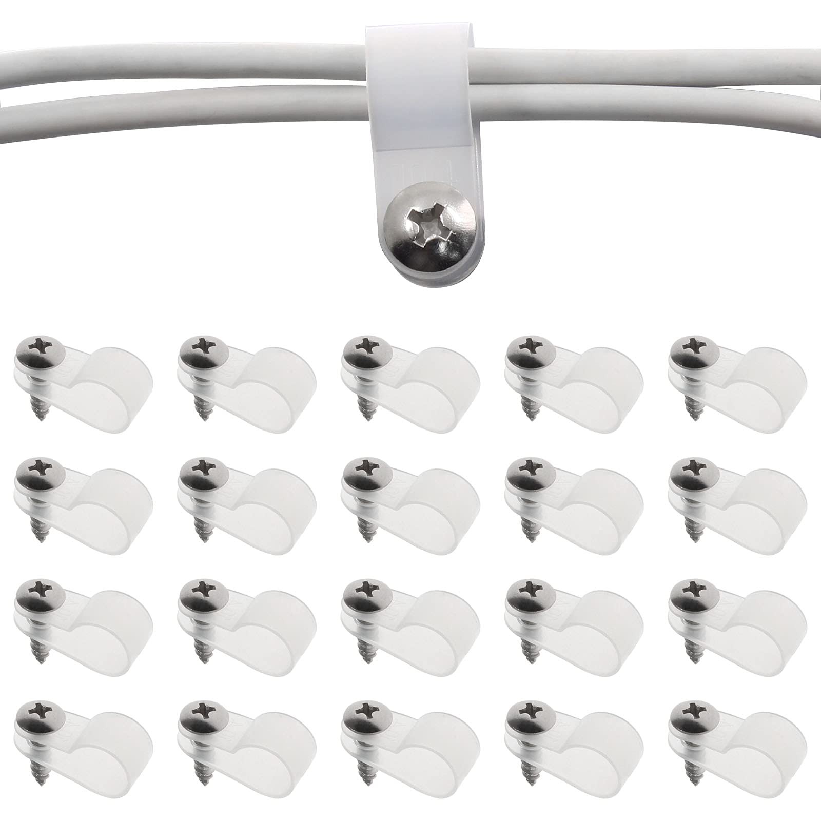 Bonsicoky 50Pcs 3/8 Inch Rope Light PStyle Clips with Screws, Cable Clip Wire...