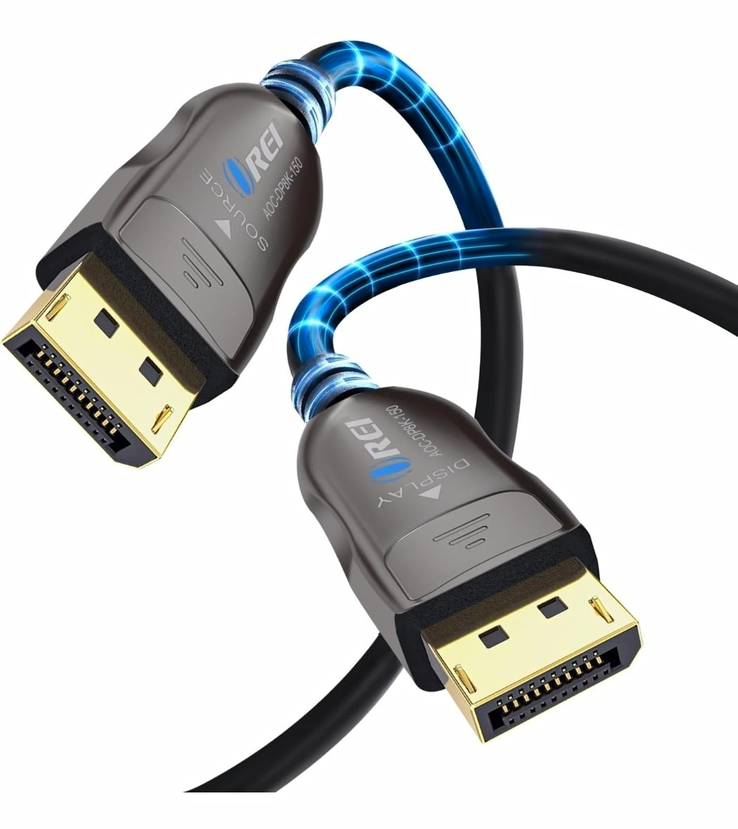 OREI 8K DisplayPort 2.0 Fiber Optic Cable 150 ft Gold-Plated AOC-DP8K-150