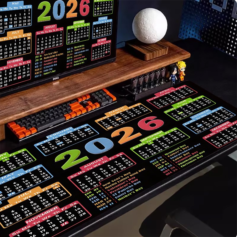 A 2026 Calendar Mouse Pad Designed for Pcs And Laptops, Featuring Wear-Resista
