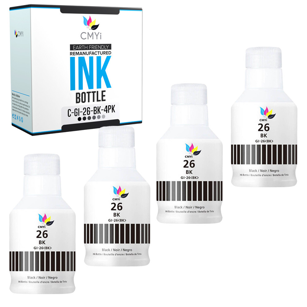 4-Pack Compatible GI-26 Black Ink Refill for Canon MAXIFY GX6020 GX7020