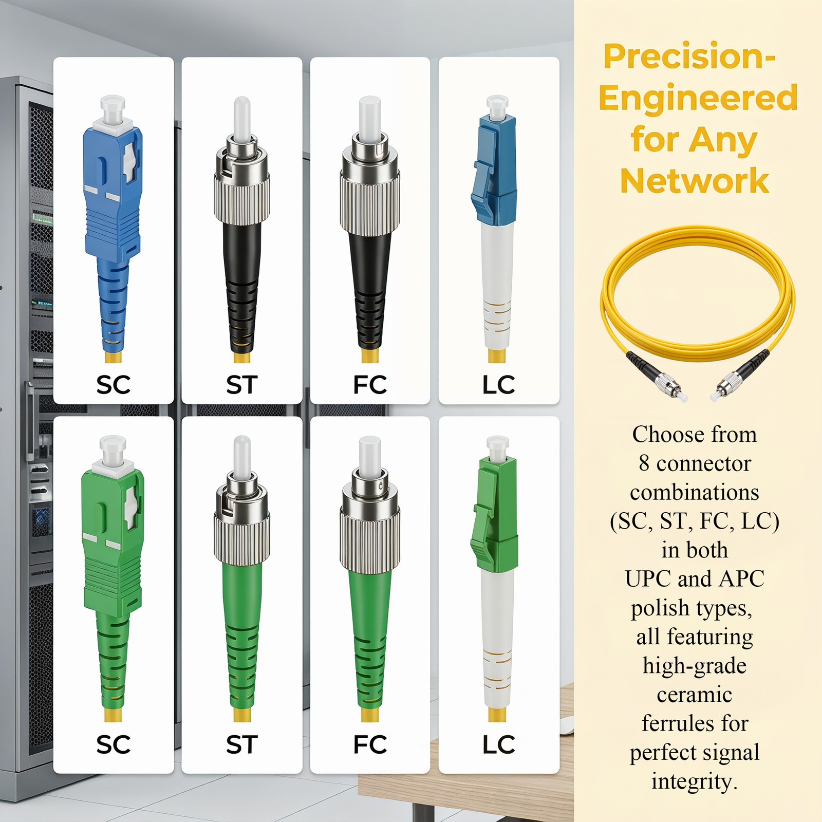 2PCS APC/FC to UPC/ FC Simplex Single Mode Fiber Optic Patch Cable 20M