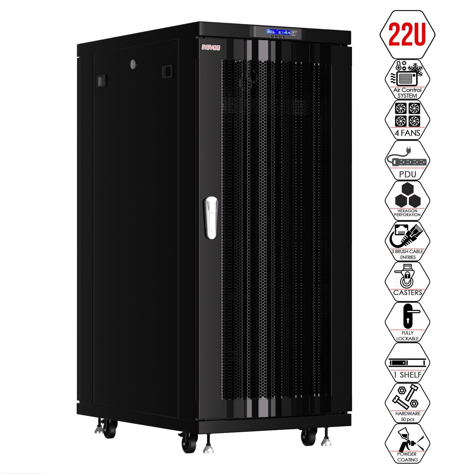 Server Rack 22U Enclosed 32-Inch Deep Cabinet Locking Networking Data Vented