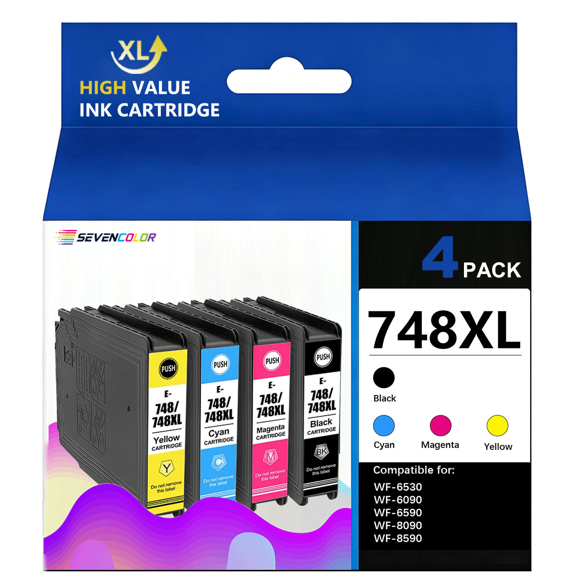 748XL High Capacity Ink Cartridges 4Pack Works with WorkForce WF-6530 Printer