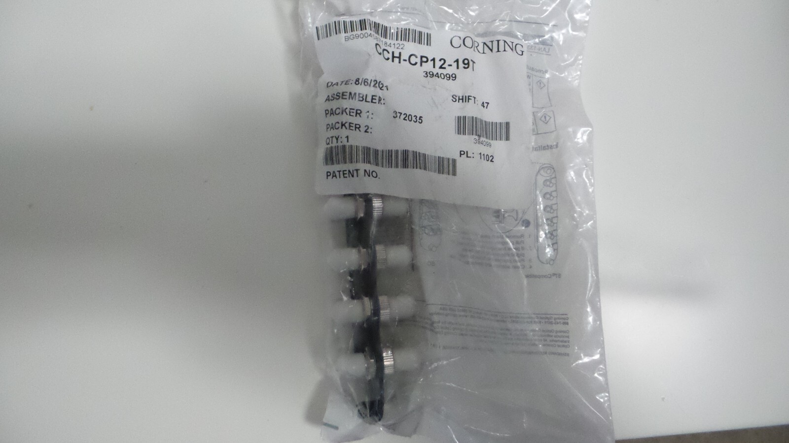 CORNING PART # CCH-CP12-19T CLOSET CONNECTOR HOUSING PANEL, 12 FIBER, SM