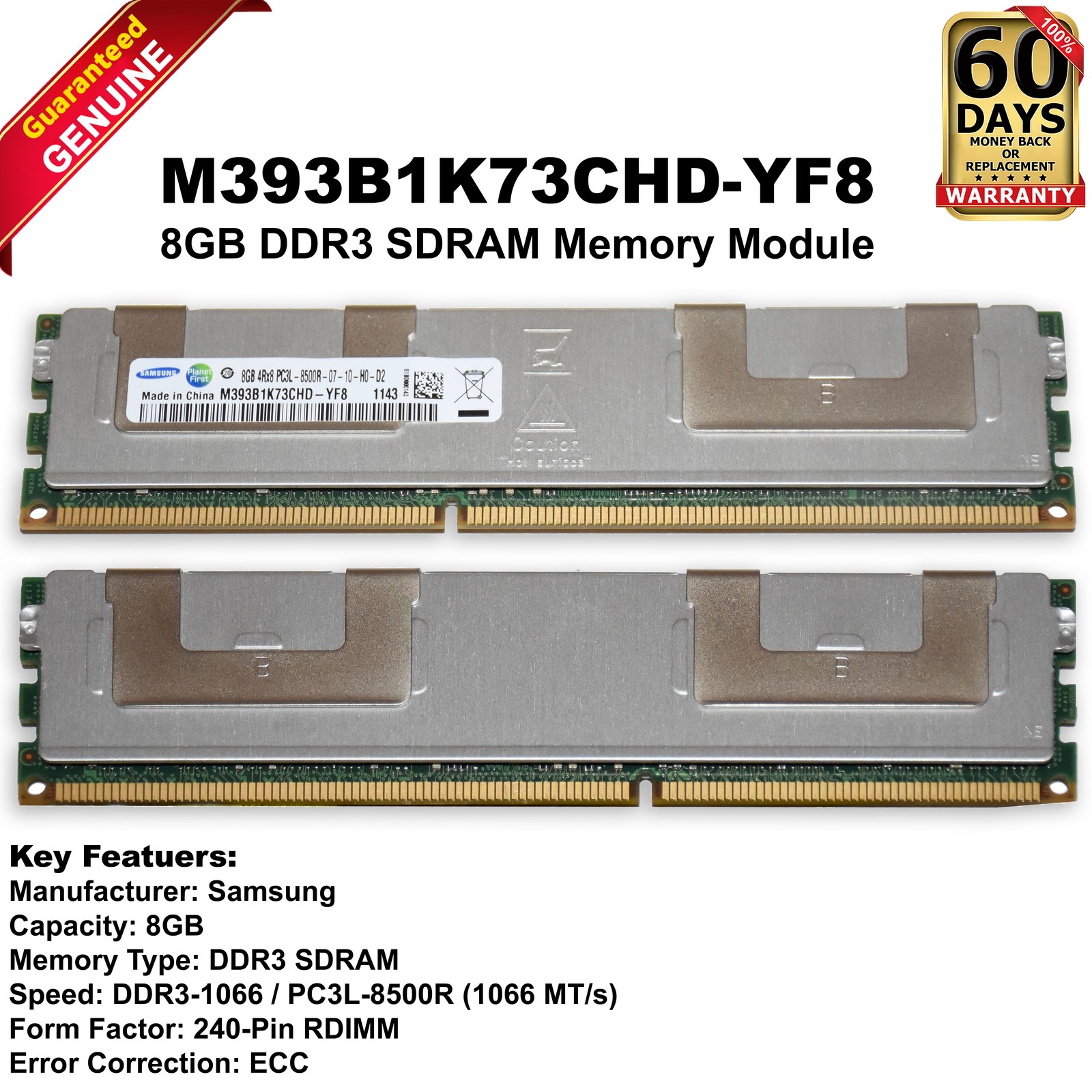 Samsung M393B1K73CHD-YF8 64GB 8x8GB DDR3-1066MHz PC3L-8500R Memory Ram FDN6D