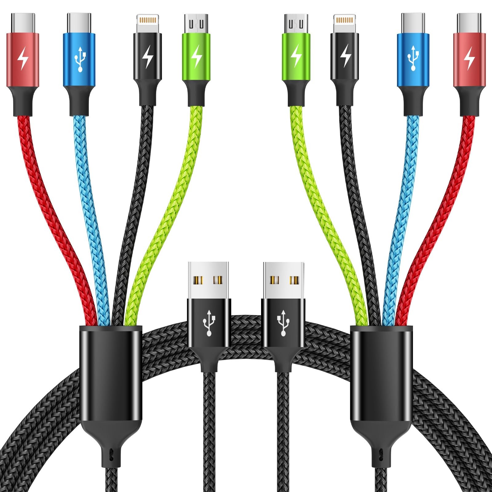 4 in 1 Multi Charging Cable, 2 Pack 5FT 2Pack 5FT, Black_Red_Blue_Green