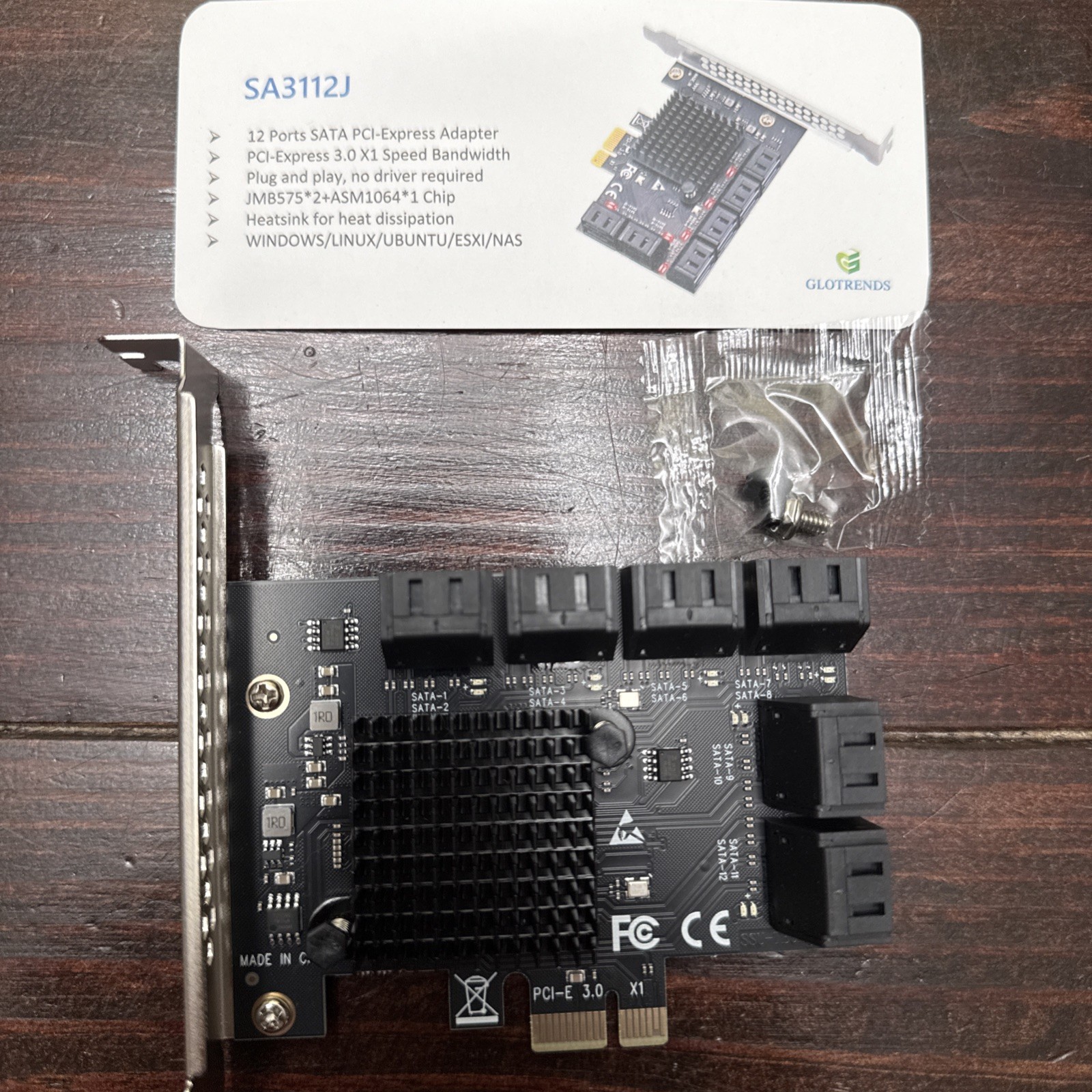 SA3112J PCIE Adapter 12 Port 6Gbps PCI-Express X1 to SATA 3.0 Controller Cards
