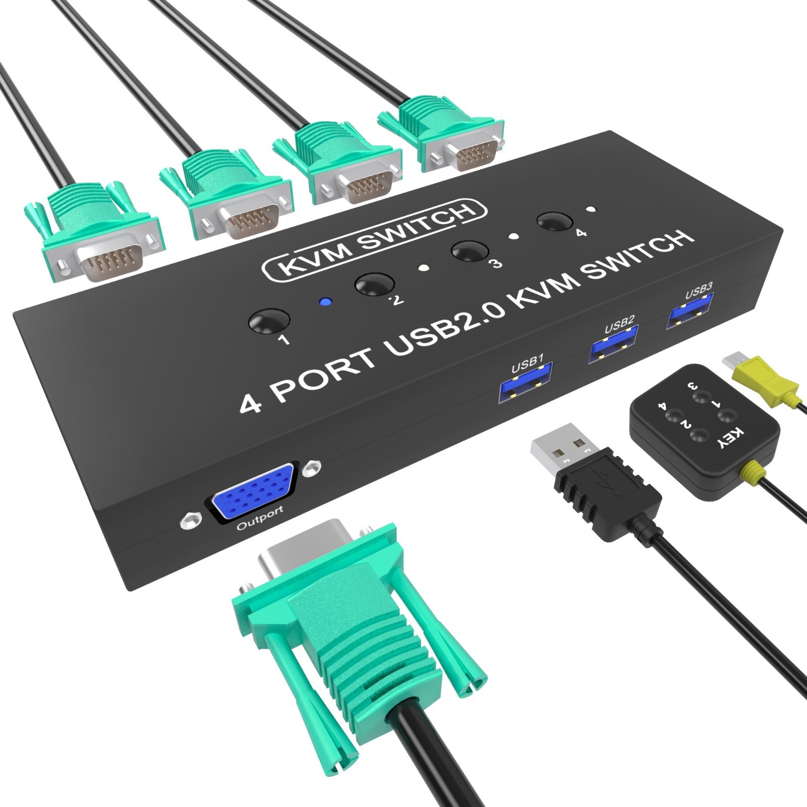 KVM Switch VGA 4 Port - VGA KVM Switch for 4 Computers Share 1 Monitor & 3 USB