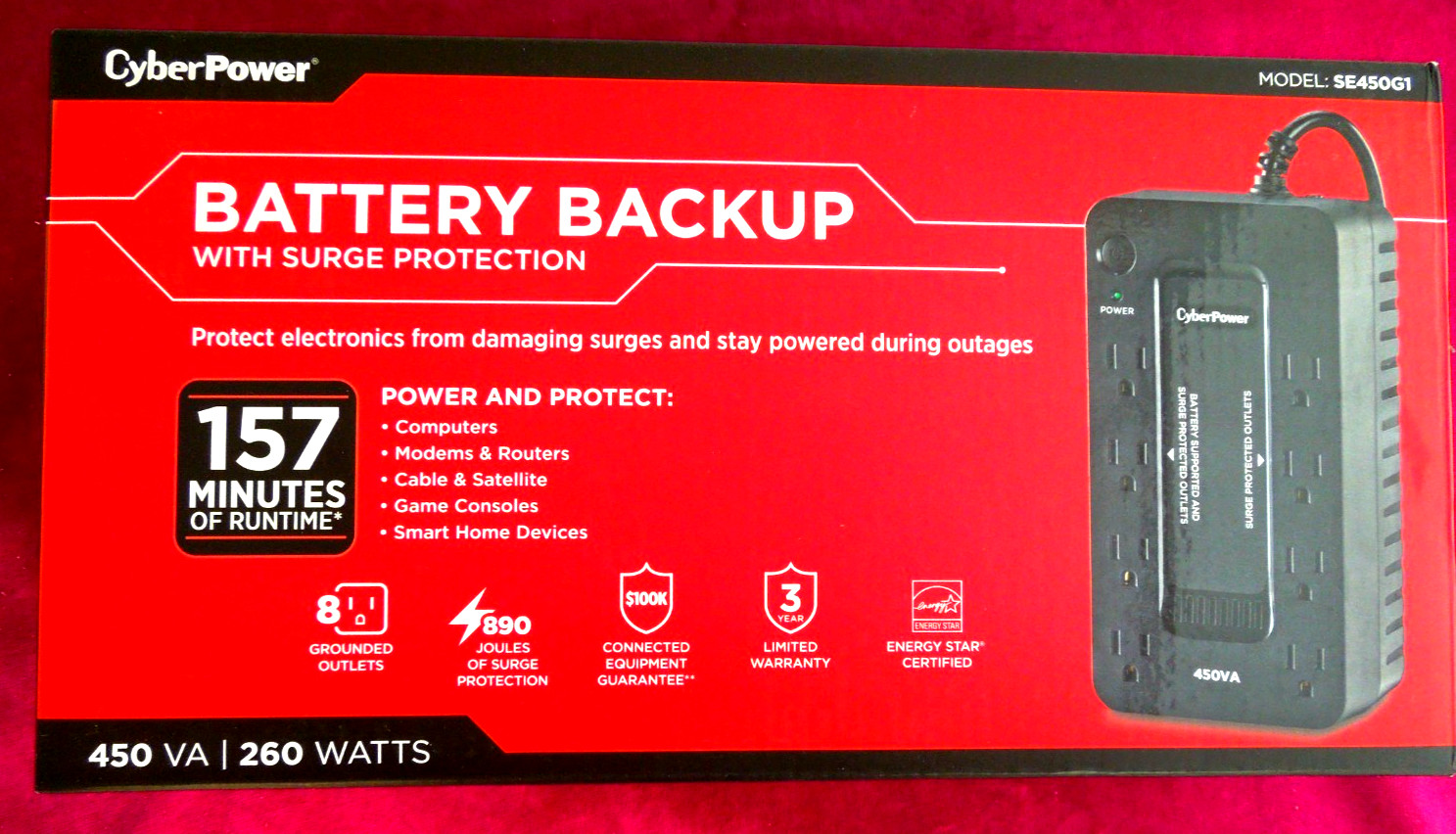 * CyberPower UPS PC Battery Backup , 8 Outlets & 5 ft. Cord, Black
