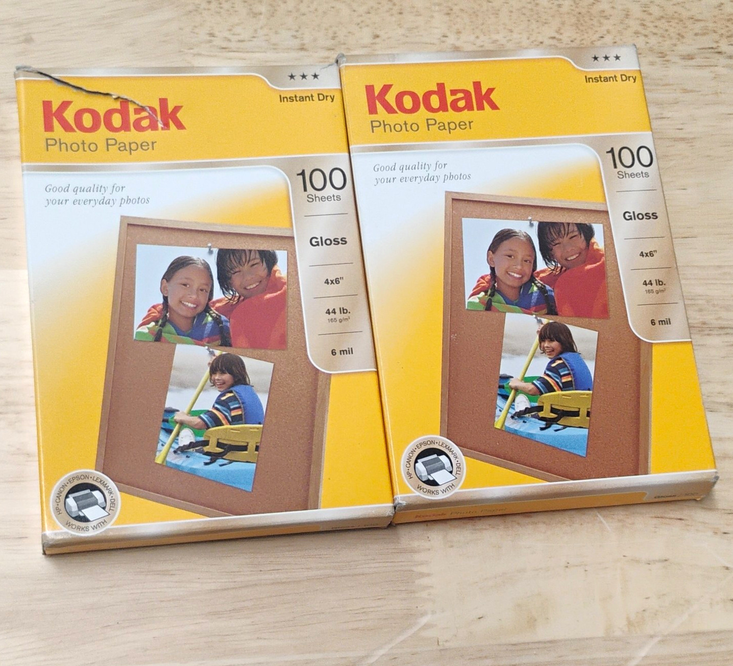 2 PACK:Kodak 4x6 Gloss Instant Dry Inkjet Printer Photo Paper, 100 Sheets, 44 lb